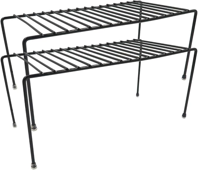 Evelots Kitchen Cabinet Wire Shelf Organizer/Rack - 2 Pack Sturdy Metal Shelf Risers - Double Your Counter Space - Great for Kitchen, Freezer, Pantry and Bathroom - Rustproof - Black