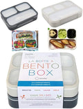 kinsho Bento-Box Lunch-Box Kids & Adults, Meal, Lunch Snack Containers for Boys & Girls, School Work Travel, 4 Divided Compartments, Japanese Style, BPA Free, Utentils Included (Grey + Black, 2 Pack)