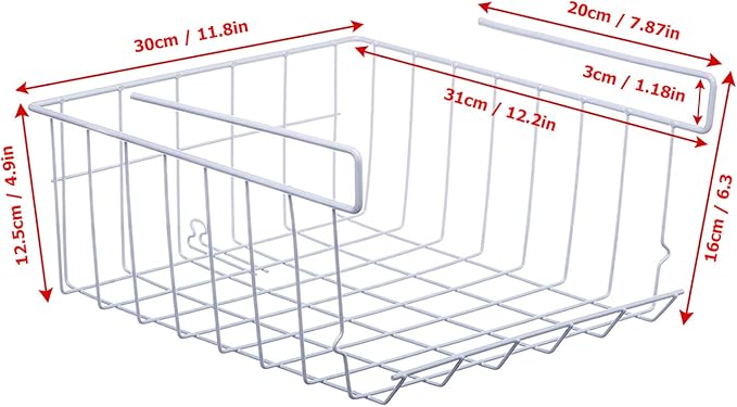 Lonians 2-Pack Under Shelf Hanging Storage Baskets - Metal Wire Rack Organizer for Kitchen, Pantry, Cabinet, Bathroom, Desk - Space Saving Shelf Extender (White, Large)
