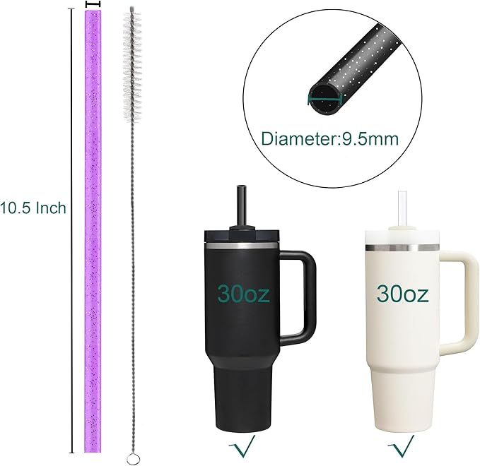 Dakoufish Replacement Glitter Straws for Stanley Flowstate 30oz Tumbler,10.5 Inch 10 Pack Reusable Straws With 1Cleaning Brush (10.5 Inch)