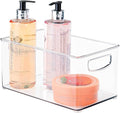 mDesign Plastic Storage Organizer Wide Container Bin with Handles for Bathroom, Home Organization - Holds Vitamins, Supplements, Makeup, Styling Tools - Ligne Collection - Clear