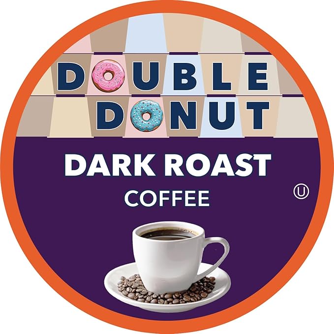 Double Donut Coffee Dark Roast Coffee Pods, Extra Bold Blend Coffee, Single Serve Coffee For Keurig K Cups Machines, Dark Roast Coffee in Recyclable Pods, 24 Count