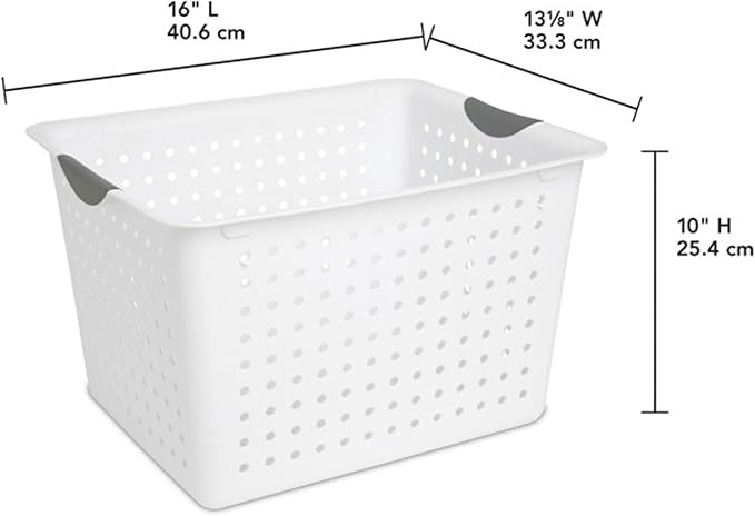 Sterilite Deep Ultra Basket, Closet Organizer Bin, Cabinets, Pantry, Shelving and Countertop Space Open Container, White, 18-Pack