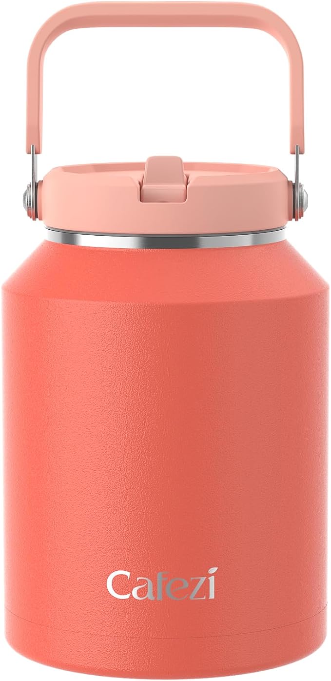 Insulated Water Bottle 64 oz, Stainless Steel Water Bottles with Flip Straw and Top Handle, Leak Proof, Iced for 34 Hours, Vacuum Insulated Water Bottle for Home, Office, Hiking, Car