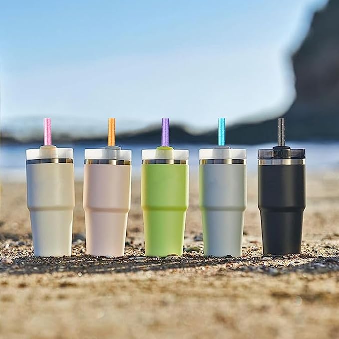 Replacement Straw for Stanley 14 oz 20 oz Cup Tumbler, 6 Pack Long Reusable Color Straws with Cleaning Brush, Dishwasher Safe, Plastic Straws for stanley cup accessories