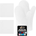 GORILLA GRIP BPA-Free Soft Silicone Oven Mitts and Pot Holders Sets of 4, Heat Resistant Waterproof Cooking Gloves, Thick Cotton Lining, Flexible Gripping for Baking Grilling, Kitchen Trivets, White