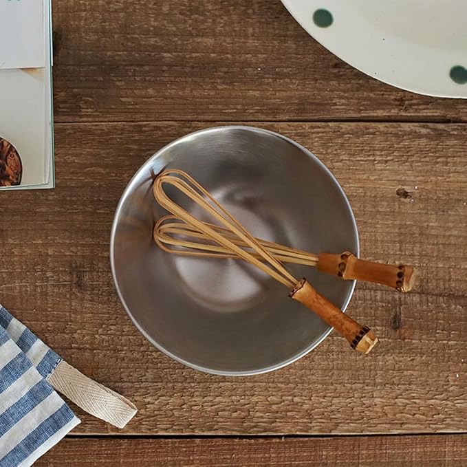 Handmade Wooden Whisks for Cooking - 5.7In Natural Bamboo Whisk, Mini Whisk for Whisking, Beating, Blending, Frothing & Stirring (5.7 Inches)