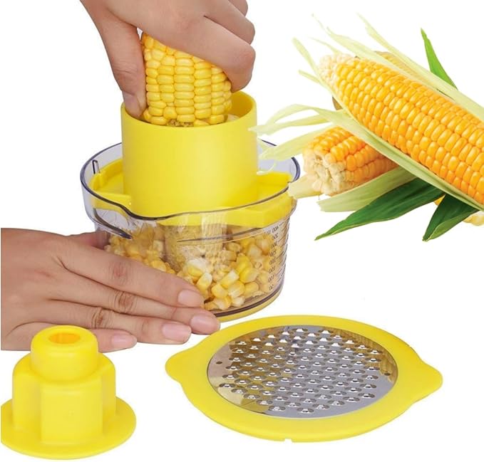 Quick Corn Cob Stripper Bowl, Corn Cutter With Integrated Stainless Steel Blades, Safe And Easy To Use, Corn Peeler with Measuring Bowl for Storage