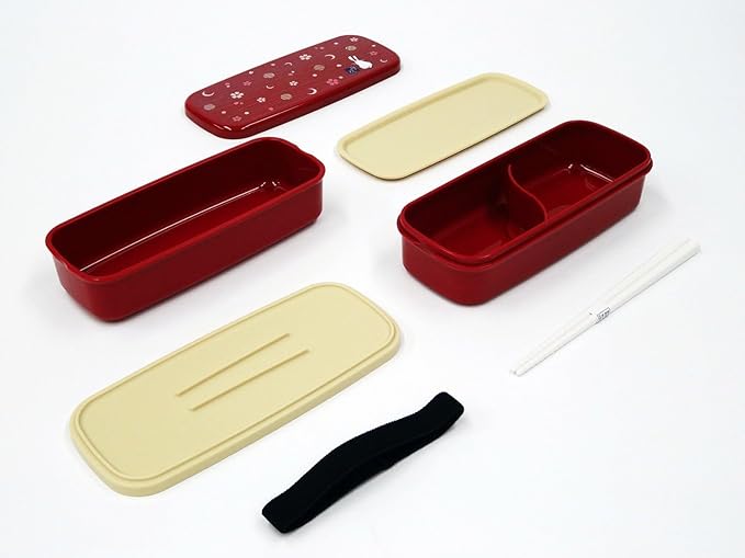 OSK Japanese Traditional Rabbit Moon Bento Box Set, PW-28C Renewal Version, Microwave-safe, Dishwasher-safe, Chopsticks, Bento Bag, Red