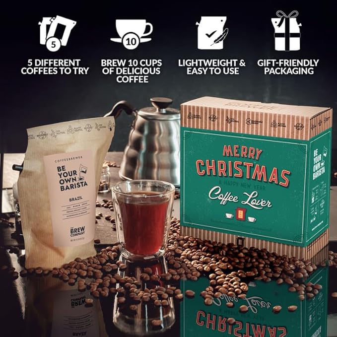Christmas Coffee Gifts for Men & Women - 5 of the World's Finest Single Estate Specialty Coffees in Sampler Box for Coffee Lovers | Perfect Secret Santa Gift Set Idea with Unique Coffeebrewers