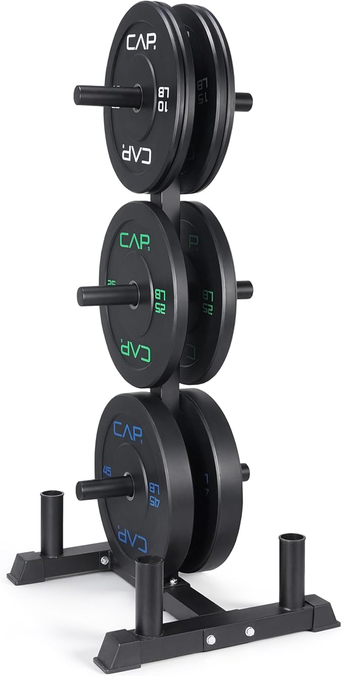 CAP Barbell 2-Inch Olympic Bumper Plate Weight Set with 6 Post Rack | 100-370 lbs | Multiple Options