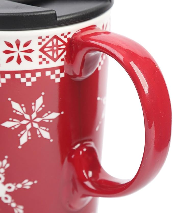 Topadorn Christmas Ceramic Mug Coffee Cup with Sealed Lid and Matched Gift Box Latte Mug 17oz(Snowflake)