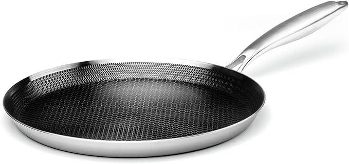 Innerwell Stainless Steel Crepe Pan - 12 Inch Nonstick Crepe Pan, Stainless Steel Honeycomb Coating Pancake Pan, Non Stick Flat Skillet Tawa Dosa Tortilla Griddle Pan, Induction Compatible, PFOA Free