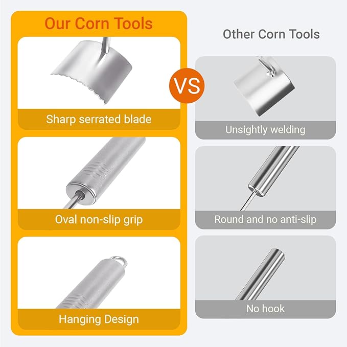 2pcs Stainless Steel Corn Peeler Stripper with Serrated Blade, Long Oval Ergonomic Handle Corn Remover Tool for Cob, 2025 Upgraded Gadget Tool for corn on the cob