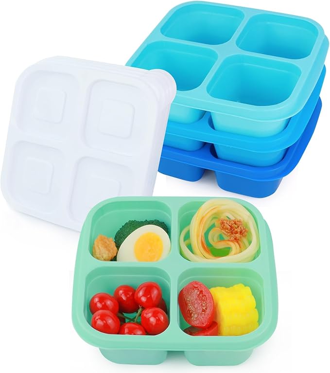 Finorder 4 Pack 4-Compartment Food Containers For Adults, Reusalble Lunchable Containers for Office Picnic, Meal Prep Containers Snack Bento Box
