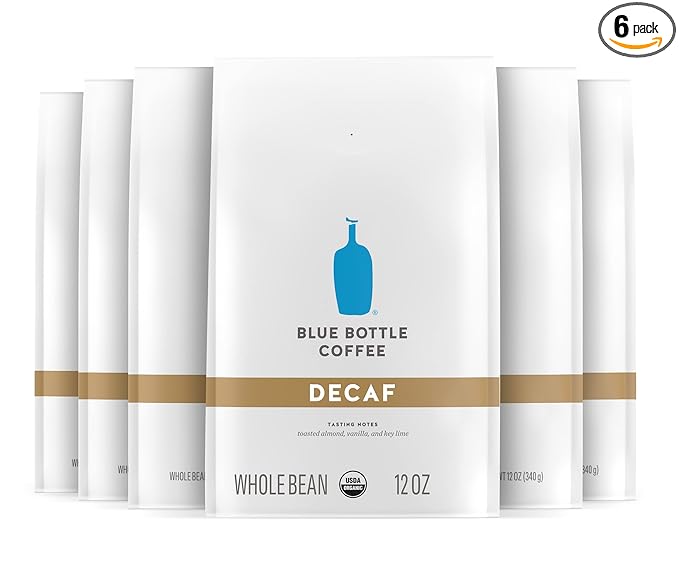 Blue Bottle Whole Bean Organic Coffee, Decaf, Medium Roast, 12 Ounce bag (Pack of 6)