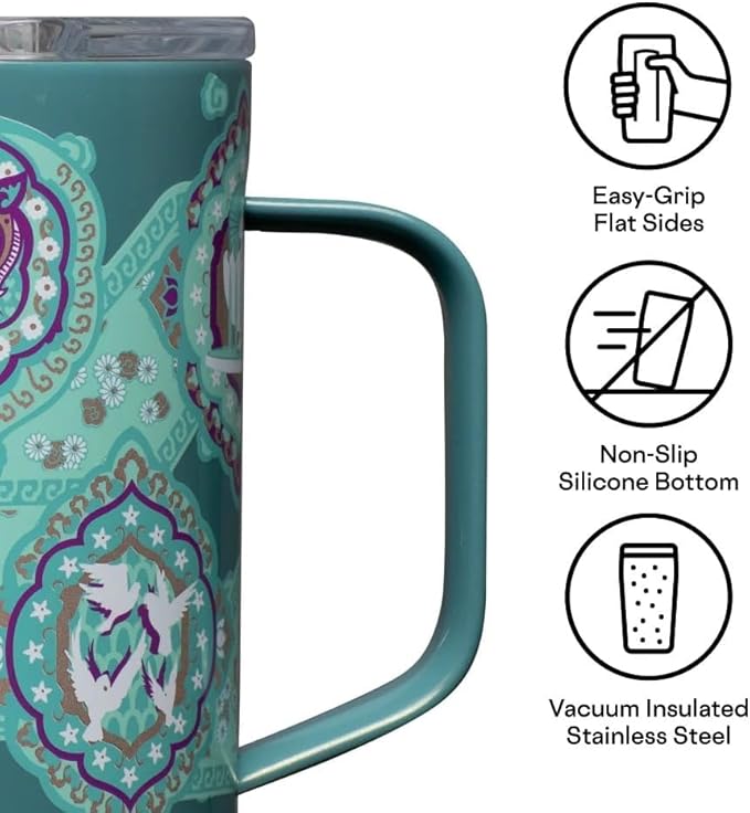Corkcicle Disney Princess Coffee Mug - Stainless Steel Insulated Cup With Lid For Tea & Coffee - Durable Travel Mug - Eco-Friendly - BPA Free - Non-Slip Silicone Base - Easy Grip - 16 oz - Jasmine