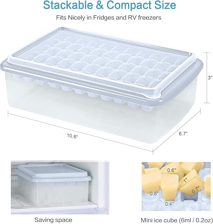 ARTLEO Ice Cube Maker Trays for Freezer with Lid and Storage Box, Easy Release 55 Mini Nugget Ice Cubes Tray with Cover, Ice Holder, Scooper, Flexible Durable Plastic Ice Mold & Bin, BPA Free