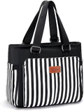 Large Women Lunch Bags for Work/Insulated Adult Lunch Box for Women. Reusable Lunch Cooler Purse for Work Picnic Hiking 14L, Black Stripes