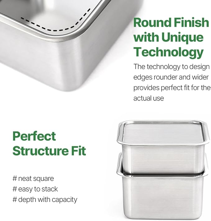 CuBE Medium 2PCS Set 1000ml 650ml Stainless Steel Food Storage Containers With Lids and a Net Kitchen Appliances Dishwasher Safe Premium South Korea
