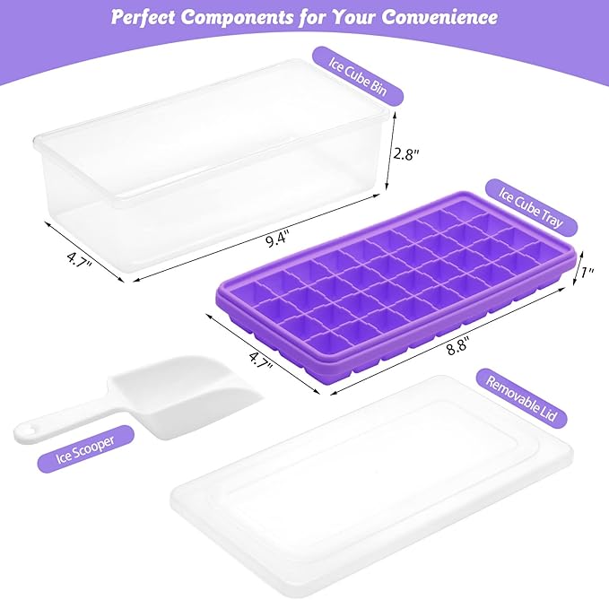 Silicone Ice Cube Tray with Leak-Proof Lid & Storage Bin for Freezer – BPA-Free 36-Piece Nugget Ice Molds, Spill-Resistant Cover & Ice Scoop Container Cover