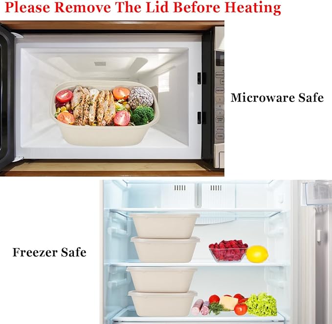 Aksipo 50 Pack 44 Oz Disposable Food Containers with Lids, Compostable Meal Prep Containers with Lids, Leak-proof To Go Food Box Cardboard Take Out Lunch Box Rectangle Paper Bowls for Salad,Leftovers