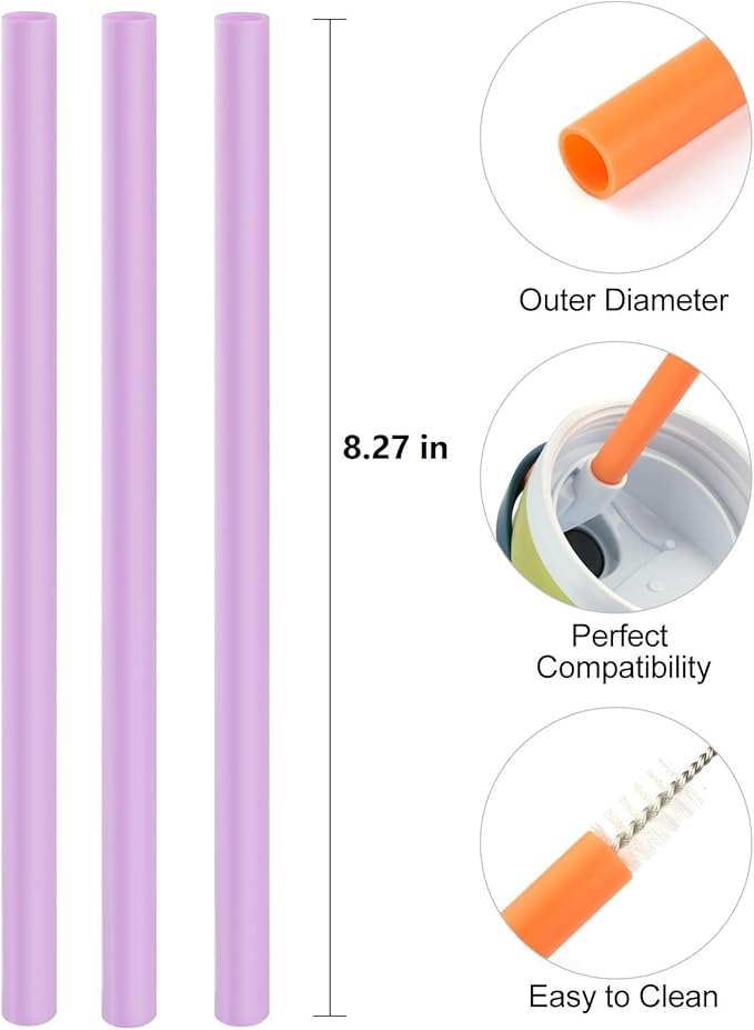 Straws Replacement Compatible with Owala Freepsip 24oz,32oz Water Bottle,Replacement Parts For Owala Free Sip Sway 30 oz,Include 6 BPA-FREE Straws and 1 Cleaning Brush,Purple