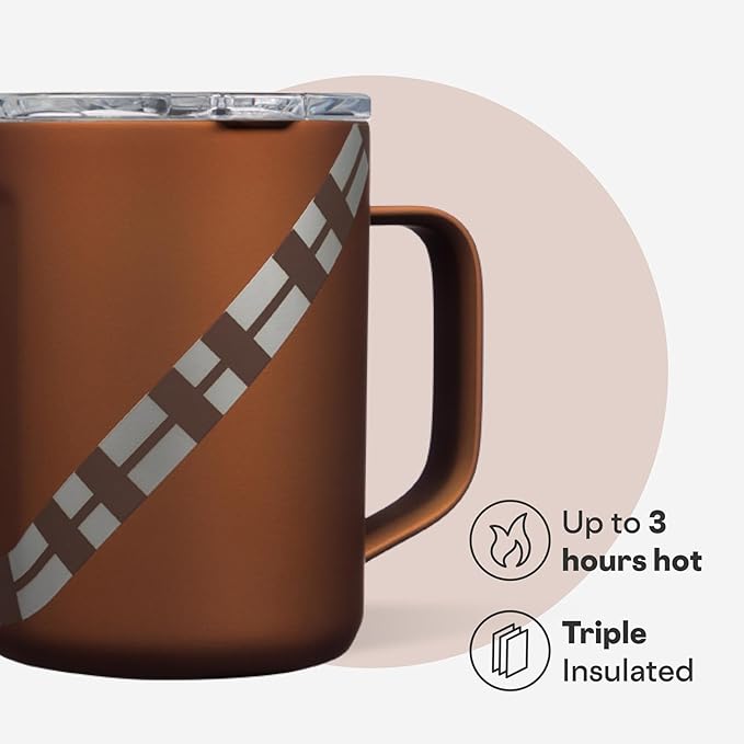 Corkcicle Classic Coffee Mug - Triple Insulated Stainless Steel for Travel - Shatter-Proof Lid - Keeps Drink Hot Over 3 Hours - Holiday Mug Gift - Great for Gifting Warmth - 16 oz - Chewbacca