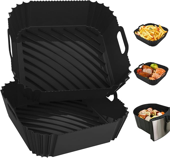 2 Pack Silicone Air Fryer Liners Reusable, 7.1 Inch Airfryer Liners 4-7 QT Square Air Fryer Liners Silicone Pot Oven Liner Baking Tray, Air Fryer Basket Mat Silicone Bowl Air Fryer Accessories