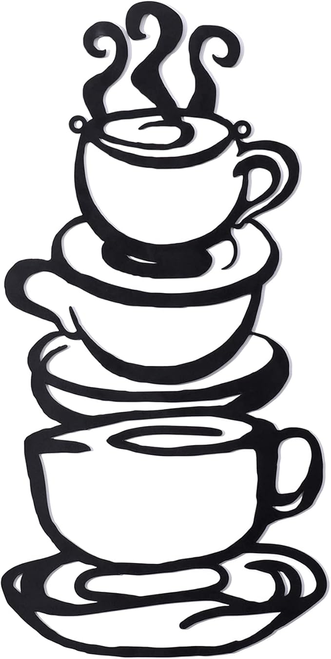 Coffee Cup Metal Wall Art, Farmhouse Kitchen Restaurant Decor Coffee Bar Sign, Black