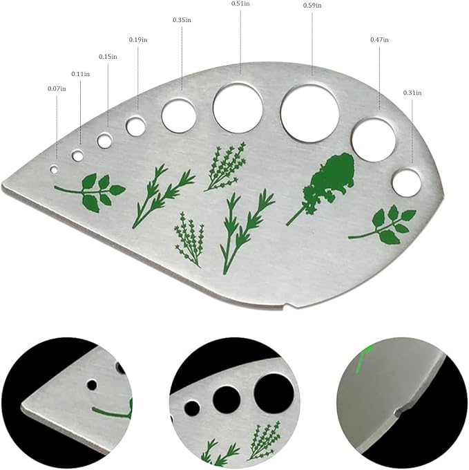 Herb Stripper Stainless Steel Kitchen Herb Leaf Stripping Tool Kitchen Gadgets for Kale, Chard, Collard Greens, Thyme, Basil, Cilantro Tool (9 holes)