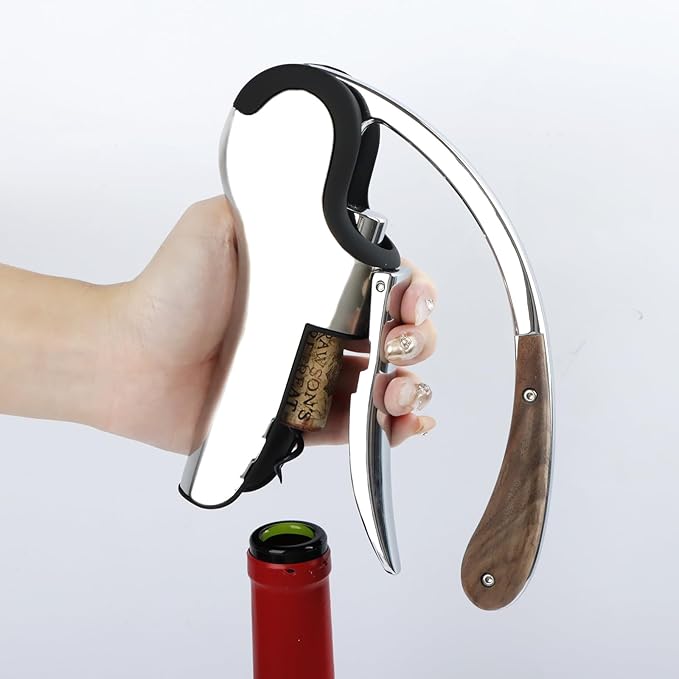 KAYCROWN Stainless Steel Wine Bottle Opener, Vertical Lever Corkscrew with Built-in Foil Cutter Design, Manual Handheld Corkscrew with Ergonomic Lever Pump