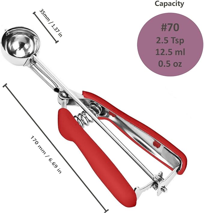 18/8 Stainless Steel Cookie Scoop, Cookie Scoops for Baking, 0.8Tbsp/2.5tsp/12.5ml/0.5oz Cookie Dough Scoop, Ice Cream Scooper with Trigger Release, Cookie Scooper for Baking(Red)