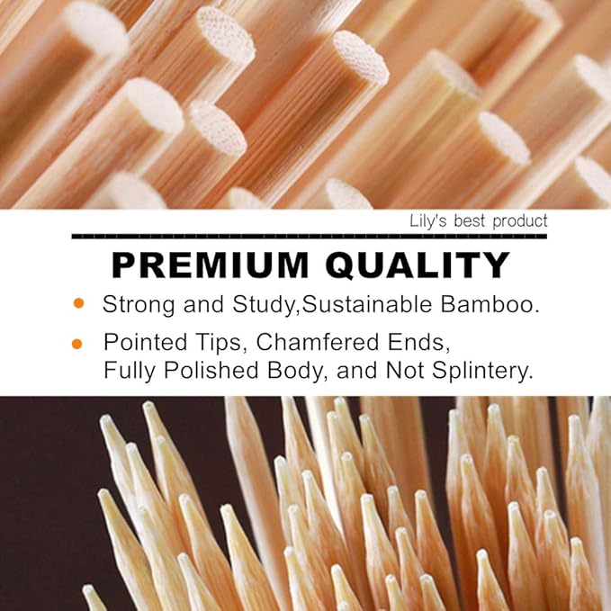 HOPELF 4" Natural Bamboo Skewers Sticks for Appetiser，Fruit，Cocktail，Kabob，Chocolate Fountain，Grilling，Barbecue，Kitchen，Crafting and Party.More Size Choices 4"/6"/8"/10"/12"/14"/16"/17.5"/30"/36"