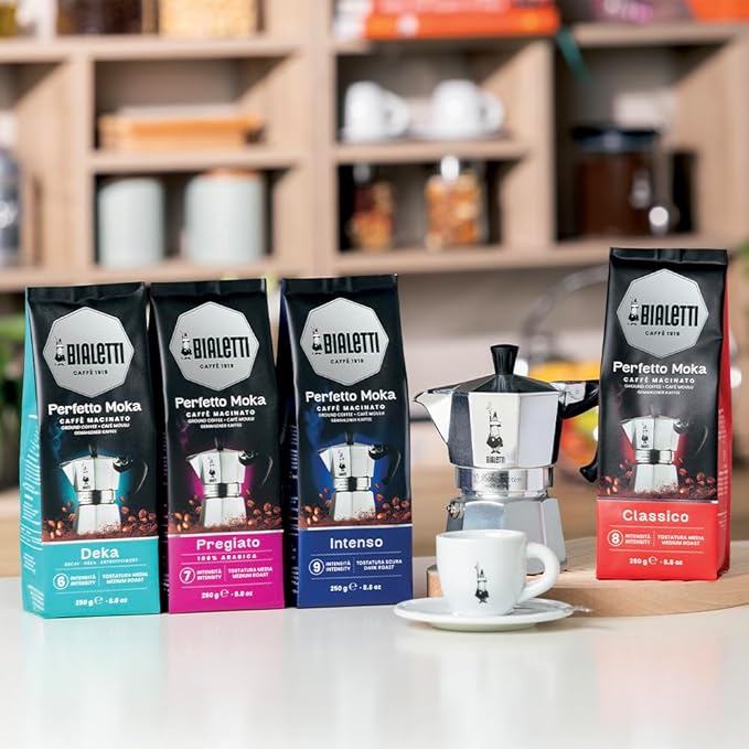 Bialetti Caffe Italian Roasted - 8.8 oz Espresso Ground Coffee - Classico Perfect for Moka - Intensity 7