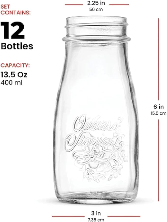 Bormioli Rocco Quattro Stagioni 13.5 Oz. Bottles (Set of 12) - Vacuum‑Seal Glass Canning & Beverage Bottles with Twist‑Top Lid - Clear Lead‑Free Glass for Jams, Sauces, Drinks & Gifts - Made in Italy