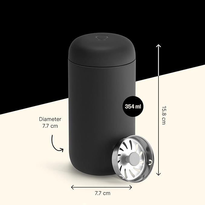 Fellow 12 oz Carter Move Travel Mug - Vacuum-Insulated Stainless Steel Travel Coffee Mug - Coffee Tumbler with Ceramic Interior and Splash Guard - Matte Black