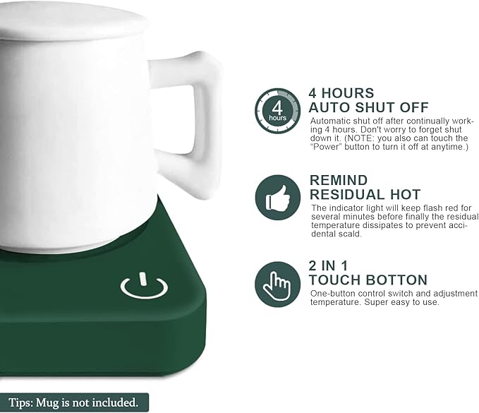 VOBAGA Coffee Mug Warmer for Desk with Auto Shut Off & 3-Temp Settings, Coffee Cup Warmer with Smart Safety Alert Home Office Accessory, Perfect for Coffee, Tea, Milk (No Mug)