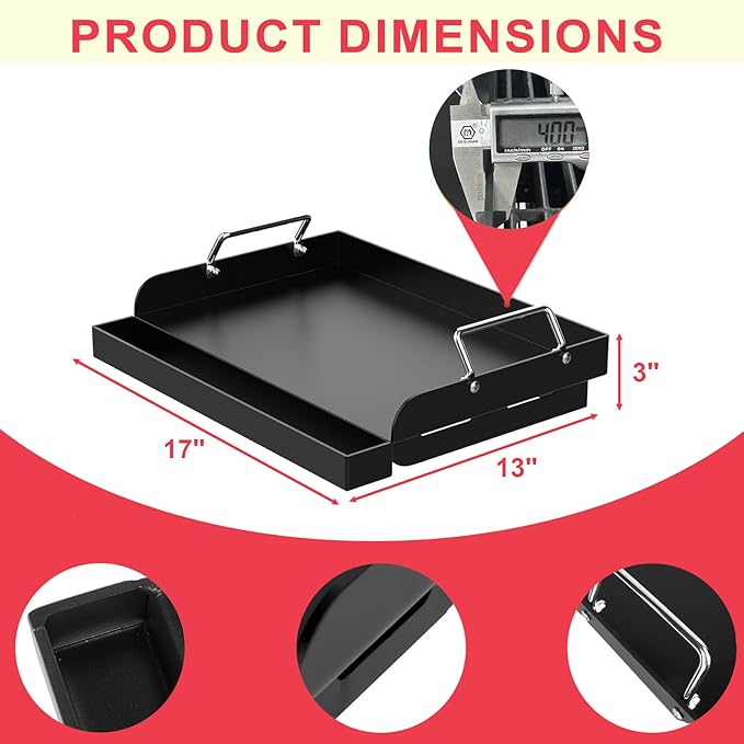 DcYourHome Universal Griddle Insert for Gas Grill/Gas Stove, Nonstick Carbon Steel Flat Top Griddle Plate for Camp Chef, Nexgrill, Kenmore Etc. All Gas Grills, Flat Top for Stove 4 Burner 17" x 13"