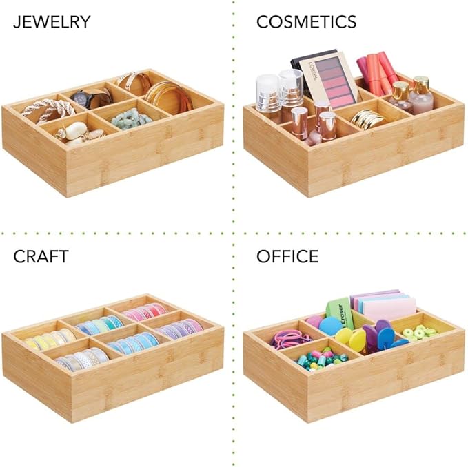 mDesign Bamboo Tea & Food Storage Organizer Container Box - Wooden Holder Case for Tea Bags, Coffee, Snacks, Sugar, Sweeteners, and Small Packets - Echo Collection - 2 Pack - Natural Wood