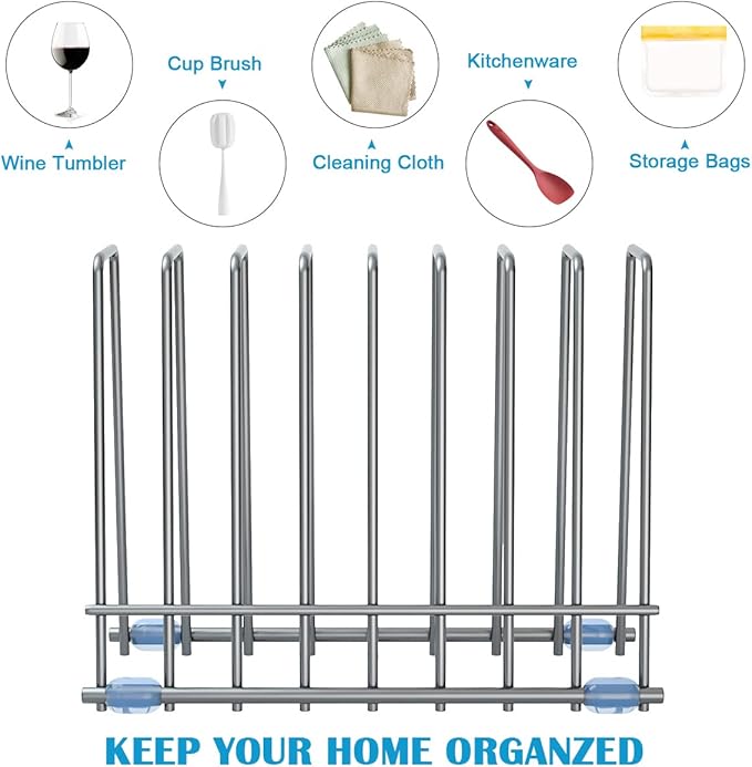 IDEATECH Reusable Silicone Bags Rack, Drying Rack for Storage Bags, Stainless Stand for Reusable Freezer Bags, File Organizer Desktop Storage Book Shelf (Grey)