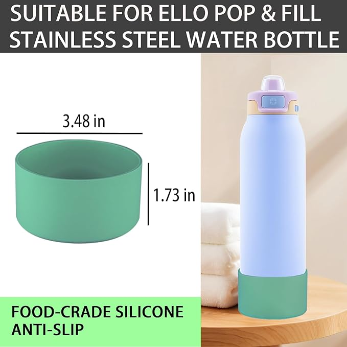 2 PCS Silicone Bottom for Ello Pop 32 OZ Water Bottle, Water Boot for Ello Pop,Avoid Scratches and Noise (Green, 320z)