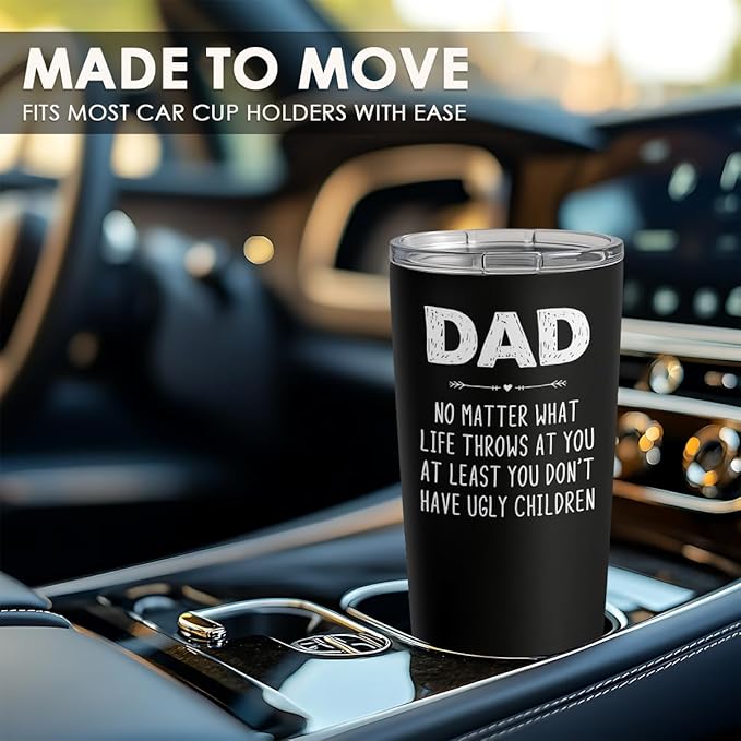 SANDJEST Dad Tumbler Gifts for Dad from Daughter Son - 20oz Stainless Steel Double-walled Insulated No Matter What Ugly Children Travel Mug Christmas, Birthday, Father's Day Gift Set with Lid & Straw