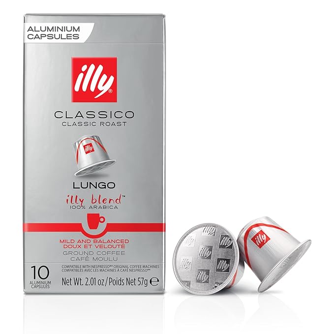 Illy Espresso Compatible Capsules - Single-Serve Coffee Capsules & Pods - Classico Lungo Roast - Notes Of Caramel, Orange Blossom & Jasmine Coffee Pods - For Nespresso Coffee Machines – 10 Count