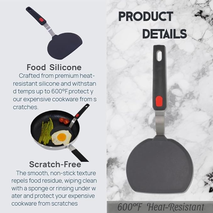 Silicone Spatula, Heat Resistant Food Grade Silicone Spatulas for Nonstick Cookware, Dishwasher Safe Kitchen Utensils BPA Free Rubber Spatula for Egg, Pancake, Fish, Burger