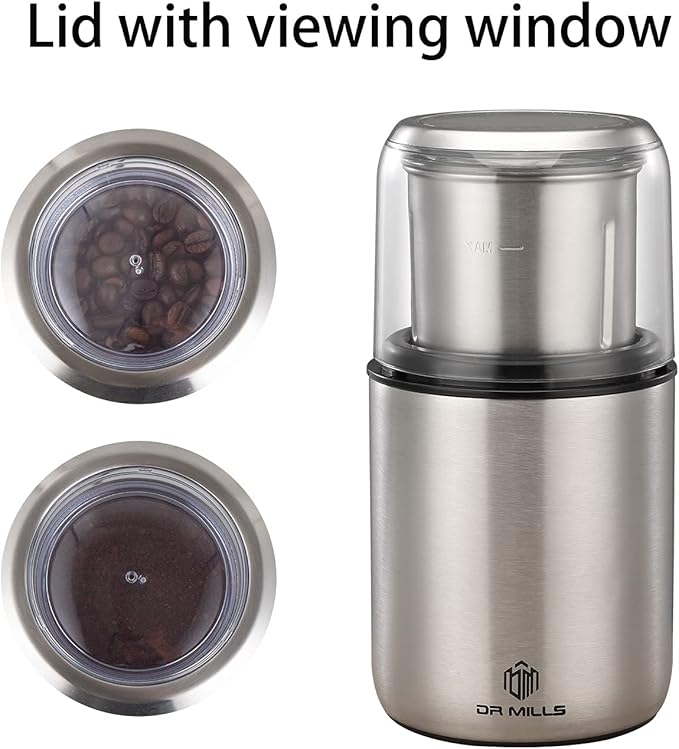 DR MILLS DM-7452 Electric Coffee Grinder,Spice Grinder Electric and Chopper,Detachable Cup, Diswash Free, Blade & Cup Made with SUS304 Stainless Steel