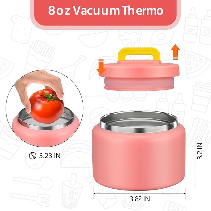 MAISON HUIS 8oz Soup Thermo Wide Mouth Vacuum Insulated Thermo Food Jar, Leak Proof Stainless Steel Thermo for Hot&Cold Food Kids Food Lunch Soup Container for School Travel (Pink)