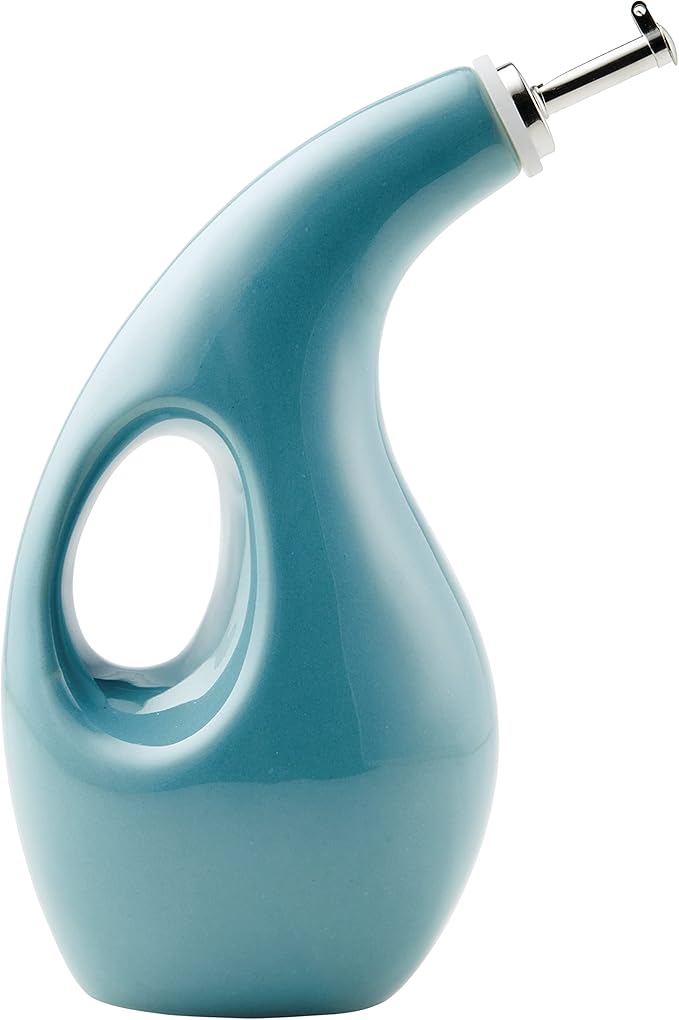 Rachael Ray 48467 Ceramic EVOO Oil and Vinegar Dispensing Bottle with Spout, 24 Ounce - Agave Blue