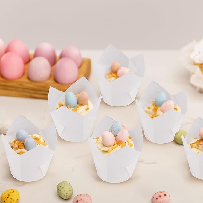 Ruisita 150 Pieces Mini Baking Cups Tulip Baking Cups Cupcake Liners Muffin Liners for Wedding, Birthday, Baby Shower Parties, White