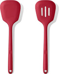 600ºF Heat Resistant Silicone Turner: U-Taste 13.6in Long Solid & Slotted Thick Kitchen Spatula Flipper, Large Flexible Cooking Utensil for Flipping Egg, Pancake in Nonstick Cookware (Rose Red, 2PCS)